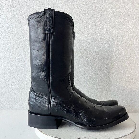 Rod Patrick Mens Cowboy Boots Size 9.5A Womens 11A Black Full Quill Ostrich - Picture 2 of 12